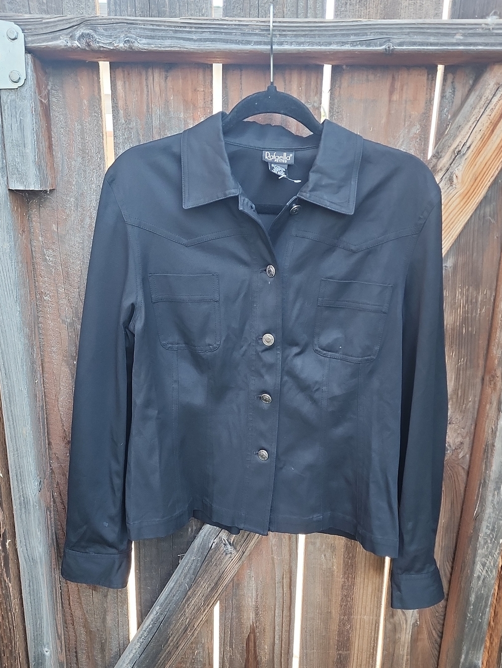 Rafaella Black Button-Front Denim Jacket, Sz. 10P, Pre-loved In EC